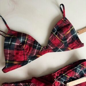 NWT SKIMS FLANNEL SLEEP RED HOLIDAY PLAID BRALETTE